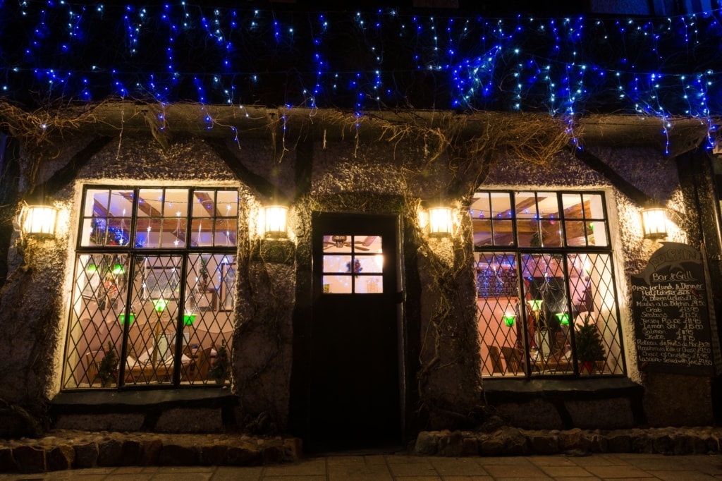 Christmas lights at The Dolphin, Gorey Pier, Gorey, St. Martin, Jersey, Channel Islands