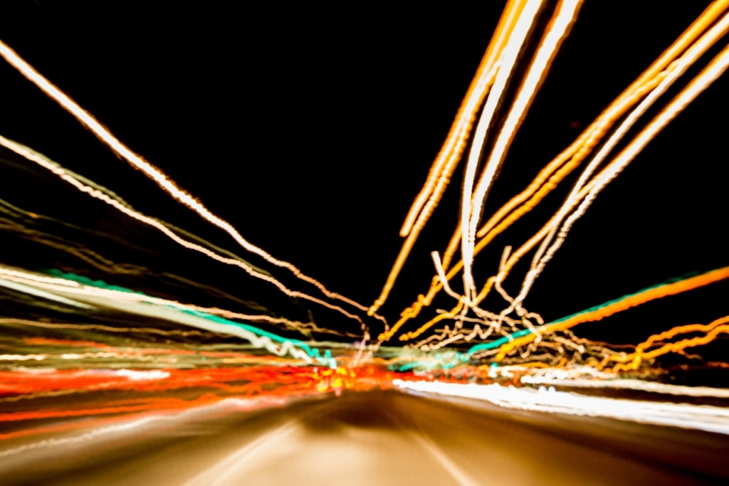 Light trails from a moving car at West Park, St. Helier, Jersey, Channel Islands