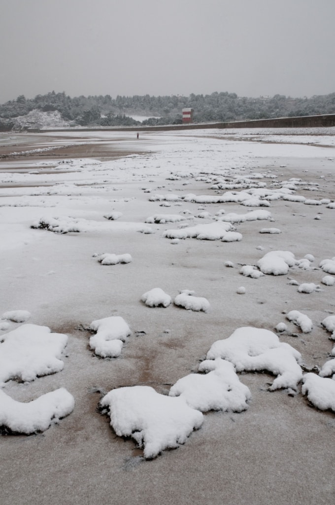 Ouaisne Bay in the snow, St. Brelade, Jersey, Channel Islands