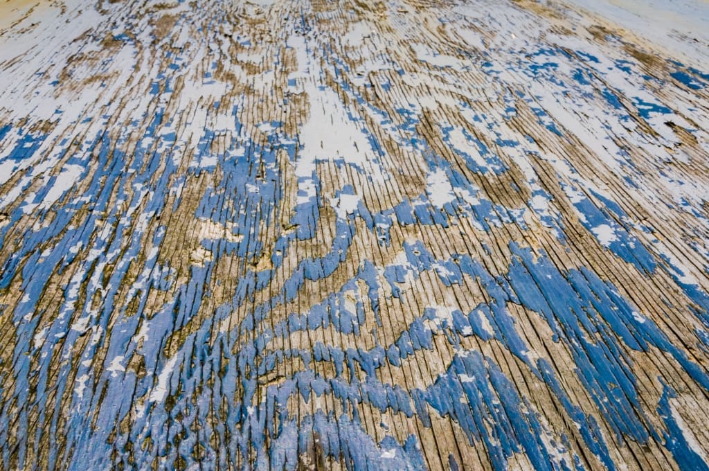 Rotting blue board, The Lanes, Jersey, Channel Islands