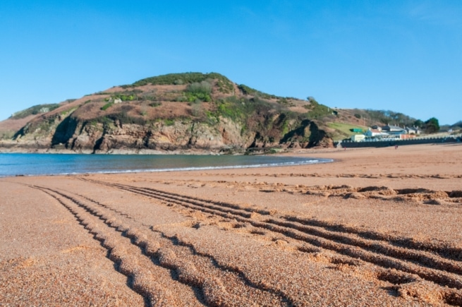 Sand tracks on the beach at Greve De Lecq, St. Ouen, Jersey, Channel Islands