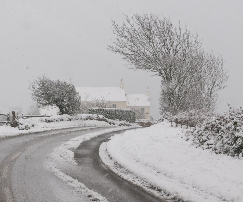 Snow scene at Portelet, St. Brelade, Jersey, Channel Islands