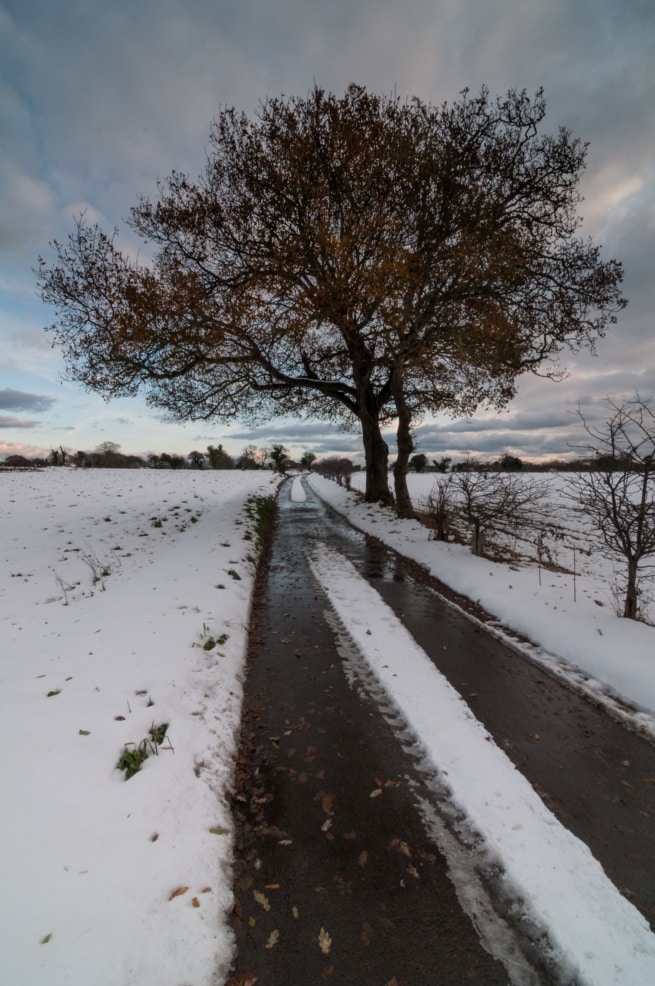 Snow scene in The Lanes, St. John, Jersey, Channel Islands