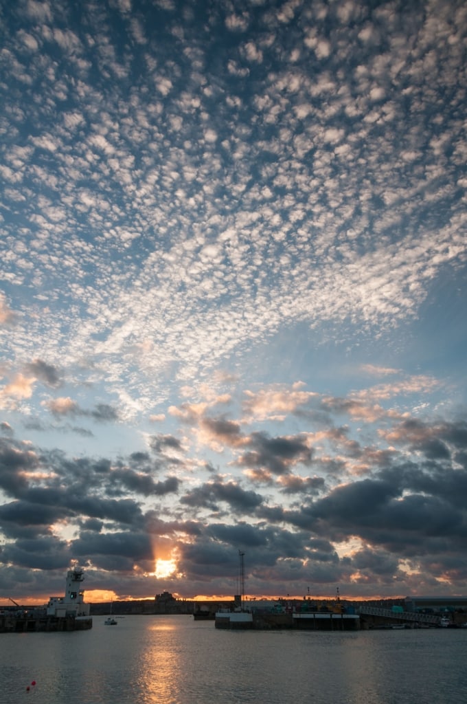 Beautiful mackerel sky sunset at St. Helier Harbour, St. Helier, Jersey, Channel Islands